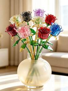 Youleli 7pcs DIY Building Block Floral Set, Customizable Bouquet Toy, Home Desktop Decor, Realistic Rose Lily Orchid, Holiday Birthday Gift For Women - Multicolor - View 5