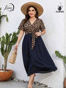 Vestido feminino,Vestidos Elegantes para Mujer talla grande con estampado de leopardo, cuello en V, cintura alta,para vacaciones en la playa, reuniones informales y citas - Marrón - Ver 8