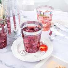 100pcs Silver Cups, 6.76oz Clear Cups With Silver Rim, Silver Beer Cups, Hard Cups For Party, Premium Silver Rim Cups, Perfect For Wedding And Party - Silver - View 5