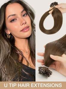 14-22 Inch U-Part Straight Remy Human Hair Extensions, Natural Black Color, Salon Grade Protein Invisible Hairpiece, Perfect Blend, Suitable For Christmas - Multicolor - View 13