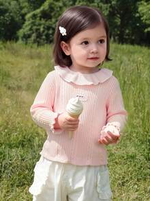 Balabala Baby Girls Knit Sweater Soft‑Touch Winter Knitted Base Layer Versatile Pullover For Little Young Girl - White Red - View 1