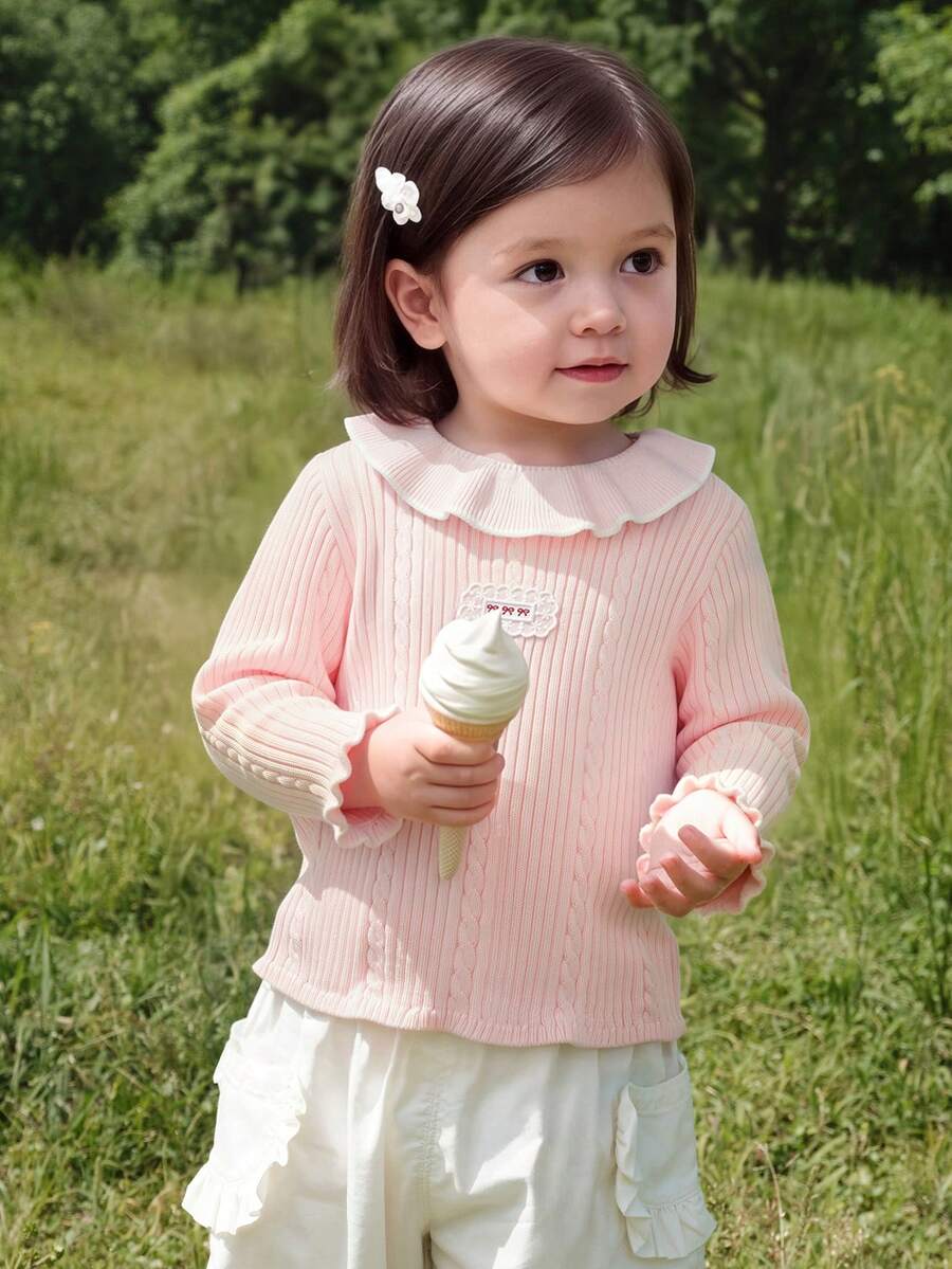 Balabala Baby Girls Knit Sweater Soft‑Touch Winter Knitted Base Layer Versatile Pullover For Little Young Girl - White Red - View 1