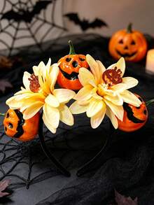1pc Women's Halloween Gradient Lily Pink Yellow 3D Devil Pumpkin Headband For Cosplay Festival Party Performance - Multicolor - View 5