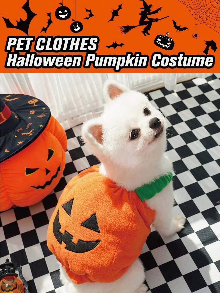 1pc Cute Pumpkin Pet Costume, Soft Fleece Fabric, Suitable For Small Dogs And Cats, Adorable Halloween Theme Outfit, Perfect For Holiday Parties, Halloween Trick-Or-Treating And Autumn Photo Shoots, Fun Holiday Dress-Up For Your Cute Furry Friends - Orange - View 1
