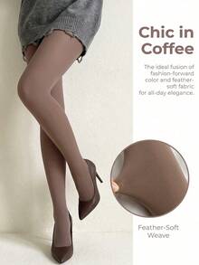1 Pair Women's Coffee Brown Sheer Ultra-Thin High Elasticity Anti-Snag Slimming Tights, Suitable For Commute And Date, Spring And Autumn - Coffee Brown - View 1