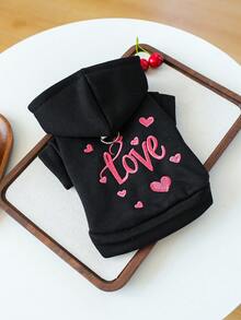 1pc Pet Clothes Dog Cat Apparel Clothing Small Dog Puppy Cute Pet Clothes Dog Apparel Clothing Small Dog Autumn/Winter Warm Comfortable Pink Heart Sweatshirt - Black - View 11