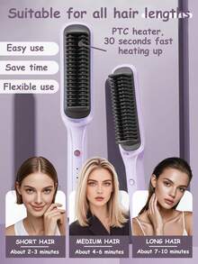 CRASTS Hair Straightener Brush, 2‑In‑1 Straightening Brush For Smooth Sleek Hair & Loose Curls, Ceramic Tourmaline Hot Brush Anti‑Scald Design, Portable Electric Hair Styling Comb For Home Salon Use - Lilac Purple - View 8