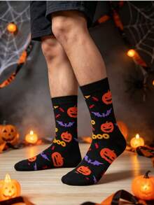 5 Pairs Women's Random Halloween Theme Mid-Calf Socks With Funny Ghost, Pumpkin, Skull, Bat Patterns For Holiday Party Outfits - Multicolor - View 8
