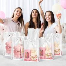 12pcs Clear Gift Bags With White Trim And Satin Ribbon Bows; Reusable Clear PVC Tote Bags; Perfect For Weddings, Bridal Showers, Birthday Gift Wrapping, Baby Showers, And Elegant Gift Packaging; Also Suitable For Displaying Flowers In Boutiques - Transparent Gift Bag With White Trim (including Ribbon) - View 6