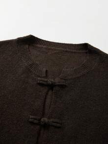 FOR BEAUTY Women's Y2K Deep Chocolate Brown Knotted Button Round Neck Knit Cardigan Jacket, Autumn Fashion Casual Outfit Fall - Brown - View 9
