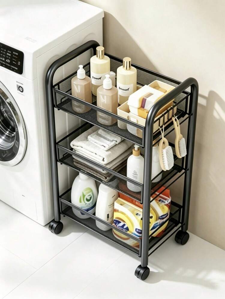 3/4/5-TierMetal Mesh Rolling Storage Cart, Anti-Rust Frame, Lockable Wheels, Tool-Free Assembly, Ventilated Baskets, Mobile Organizer For Bathroom, Kitchen, Dorm & Office, Ideal For Renters & Home Organizers To Store Sundries In Narrow Spaces - Multiple Specifications - View 8