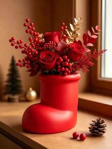 1PCXmas Boot‑Style Decor Vase, Holiday Party Table Ornament, Festive Gathering Desktop Display Piece, Christmas Theme Home Party Decoration, Creative Seasonal Decor Accessory - A - View 12