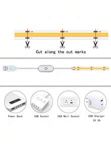 COB LED Light Strip - USB Powered Adhesive Cuttable Light Strip With Touch Control - Long Press To Adjust Brightness, 3 Color Temperatures Available, Suitable For Wardrobe Kitchen Lighting, TV Backlight, DIY Bedroom Home Decor Lighting - Multicolor - View 12