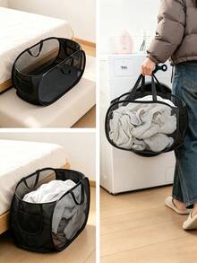 New Foldable Laundry Basket, Breathable Mesh Design To Remove Odors, Quick Folding, Large Capacity Bathroom Storage Basket, Pop-Up Mesh Dirty Clothes Basket, With Side Pockets, Clothing Storage Basket, Dirty Clothes Sorting Basket - Multicolor - View 6