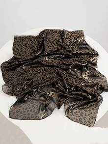 1pc Pearl Chiffon Leopard Print Scarf With Gold Foil, Large Shawl Headscarf - Multicolor - View 11