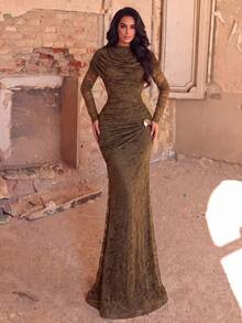 Women's Strapless Backless Evening Dress, Sparkling Rhinestone Trim, Suitable For Banquet, Party, Celebration, Event - Olive Green - View 4