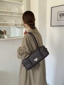Vintage Metal Buckle Women's Underarm Bag, Minimalist High-End Style, Elegant Commuter Handbag And Shoulder Bag - Coffee - View 3