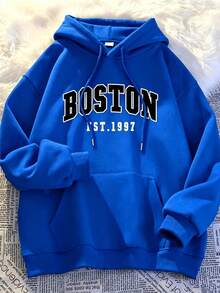 Sudadera con Capucha para Hombre casual elegante estampado gráfico de texto otoño invierno Manga Larga Ajuste holgado Casual Cómodo para diario y vacaciones - Azul - Ver 1
