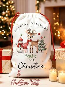 Customized Santa Claus Gift Bag, Customized Christmas Party Gift Bag, Customizable Name/Text, Train And Snowflake Pattern, Lightweight And Durable, Foldable Travel Makeup Storage Bag, Holiday Party Supplies, Christmas Drawstring Gift Bag, Christmas Countdown Bag, Fun Design, Perfect For Celebrations And Party Gifts (Random Drawstring Color) - Multicolor - View 6