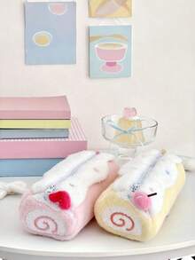Cute Swiss Roll Plush Pencil Case, Large Capacity Toiletry Bag, Foldable Storage Bag, High-Quality Sweet Stationery Organizer, Suitable For Students - Multicolor - View 9