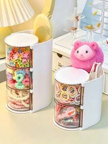 1pc Multi-Functional Rotating Desktop Storage Box, Rotating Multi-Layer Transparent Hair Accessory Storage Box, Room Rotating Desktop Storage Box, Hair Accessory Storage Box, Hair Accessory Storage Box, Best Birthday Gift. - Multicolor - View 6