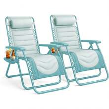 Gravity Chairs (2-Pack) Premium Heavy-Duty Outdoor Recliners With Luxe Two-Tone Design! Features Ultra-Padded Ergonomic Support, 5-Position Adjustable Backrest Independent Headrest, Built-In Cup Holder Phone Slot, And Smooth Rocking F - Mint - View 9
