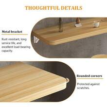 Mesa plegable con hojas de pared – Banco de trabajo de cocina que ahorra espacio con soporte de hierro, versátil encimera de espacio pequeño, diseño de madera elegante para un uso eficiente en el - Beis - Ver 6
