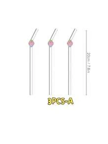 3PCS Three-Color Strawberry Glass Straws,Reusable Curved For Coffee, Milk Tea, Juices, Smoothies, Hot/Cold Drinks. Perfect For Parties, Cafes, Gifts For Lovers, Friends. Christmas, Thanksgiving, Back To School. - View 14