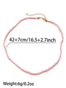 1 pc kalung manik-manik - Berwarna merah muda - View 3