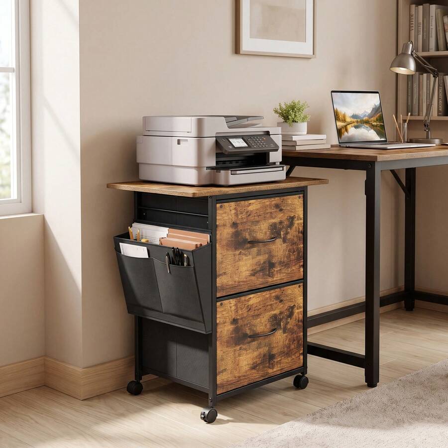 VASAGLE 2-Drawer File Cabinet, Mobile Printer Stand - Brown - View 1