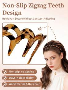 2pcs U-Shaped Comb Headband, Non-Slip Hair Accessory, Black And Tortoise Shell Plastic, Suitable For Daily Styling And Sports - Multicolor - View 3