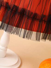 Young Girls Autumn/Winter Halloween Cute Pumpkin Long Sleeve Puff Mesh Princess Dress - Black - View 6