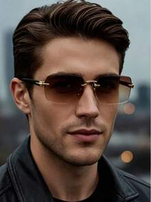 Fashion Square Rimless Glasses, Cut Edge Design, Lightweight And Comfortable, Equipped With PC Lenses, Suitable For Men And Women, Ideal For Daily Wear Or Party Occasions, Retro Fashion Men's Glasses - Multicolor - View 8