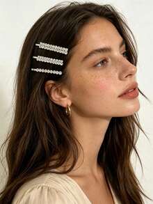 3pcs Rhinestone Shiny Straight Hair Clips Set, Versatile Bangs Clips, Loose Hair Clips, Party, Commute, Daily Hair Accessories - Multicolor - View 4