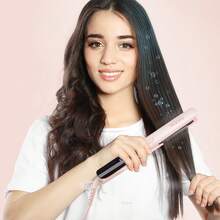 ANGENIL Pro Titanium Straightener For Women, Dual Voltage Straightener & Curler 2-In-1, 20s Fast Heating, Ionic Round Barrel Pink Travel Straightener With Heat-Resistant Mat - Pink - View 5