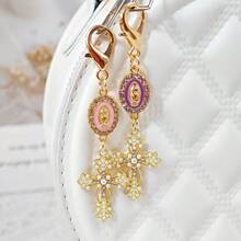 1pc Multi-Color Religious Cross Keychain, Decorated With Religious Love And Crystal Cross, Bag Charm, Bag Amulet, Pearl And Diamond, Cross Keychain, Bag Accessory, Cross Pendant, Wallet, Backpack Accessory, Earphone Case Accessory - Multicolor - View 8