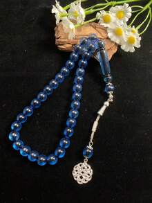 1pc 33-Bead Acrylic Muslim Prayer Beads With Vintage Silver-Tone Knot Pendant, Islamic Prayer Beads Gift - Multicolor - View 6