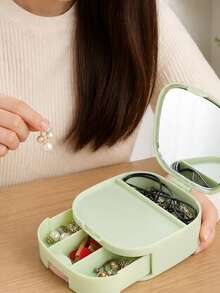 Bow Makeup Mirror Jewelry Storage Box, Plastic Drawer-Style Multi-Layer Cosmetic Mirror, Foldable Convenient Small Mirror Box, Foldable Covered Storage Box, Lightweight Dustproof, High Definition Mirror Surface, Smooth Sliding Drawers, Dressing Table Layered Compartments For Necklaces Rings Hair Clips, Fits Flat Inside Travel Suitcase With Lid Closed, Suitable For Women, College Students, Office Workers, Perfect Gift Between Friends, Protective Souvenir, Birthday Gift - Multicolor - View 2