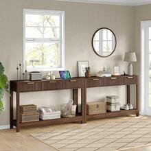 Furniouse 47.3 Inch Console Table With Charging Station, Modern Entryway Sofa Table With 3 Storage Drawers And Open Shelf, Easy Assembly Narrow Accent Table For Foyer, Living Room, Hallway Corridor - Brown - View 3