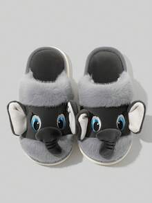 Men's Cartoon Elephant Plush Slippers, Home Soft Closed-Toe Slippers With Nose - Grey - View 2