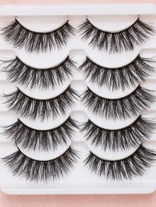 Soft Fluffy Thin Long Full Strip False Eyelashes, 5 Pairs Graduated Length False Eyelashes, Lightweight Flexible Lash Stem, Gentle Reusable, Create Natural Extended Voluminous Eye Makeup Effect - Black - View 6