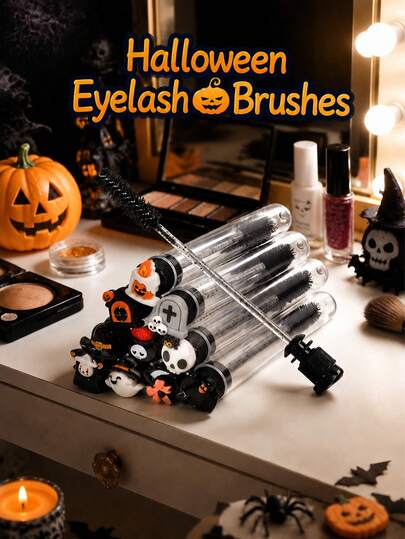30PCS/25PCS/20PCS/15PCS/10PCS/5PCS/1PC Halloween Style Eyelash Brushes, Individually Packaged, Crystal Stem Eyelash Brushes, Spiral Stem Eyelash Brushes, Eyebrow Brushes, Multiple Halloween Theme Patterns, For Combing And Styling, Eyelash Brushes, Individually Packaged, Travel, Home Use, Lash Tech Supplies, Lash Supplies