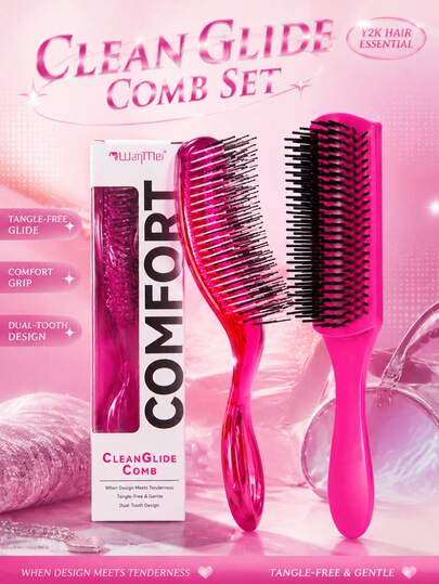 WANMEI 9-Row Nylon Bristle Comb & Tail Comb Set, Detangling Design, Suitable For Dry, Wet, Curly And Thick Hair, Can Be Used For Blow-Drying, Sectioning, Parting, Combing, Styling And Scalp Massage, Helps Reduce Pulling And Tangling, Makes Hair Smooth And Easy To Manage, Unisex, Detachable Styling Brush, Suitable For Daily Use And Gifting