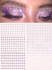2 Packs Multi-Size Small 3D Rhinestone Gem Eye & Face Stickers, DIY Music Festival Y2K Makeup Party Dance Eye & Face Decoration Rhinestone Stickers - Multicolor - View 1