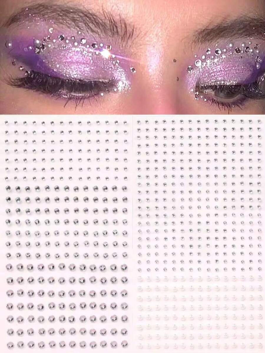 2 Packs Multi-Size Small 3D Rhinestone Gem Eye & Face Stickers, DIY Music Festival Y2K Makeup Party Dance Eye & Face Decoration Rhinestone Stickers - Multicolor - View 1