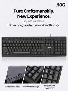 AOC KB161 Wired Keyboard: 104-Key Full-Size Layout | USB Plug And Play | Spill-Resistant Design | Non-Slip Feet For Stable Operation | Ergonomic Comfortable Experience | Compatible With Win7/8/10 - View 9