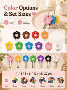 Colorful Flower Keycaps (With Labels), Color-Coded Keycap Covers, Suitable For Home/Office Keyboards; Soft-Touch Keycap Covers With Identification Labels, Quick Key Recognition; Fashionable And Easy-To-Install Key Chain Organizer - One Size - View 5