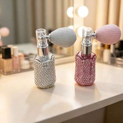 Airbag Rhinestone Spray Pump Glass Bottle Travel Portable Fragrance Cosmetic Sample Refill Bottle