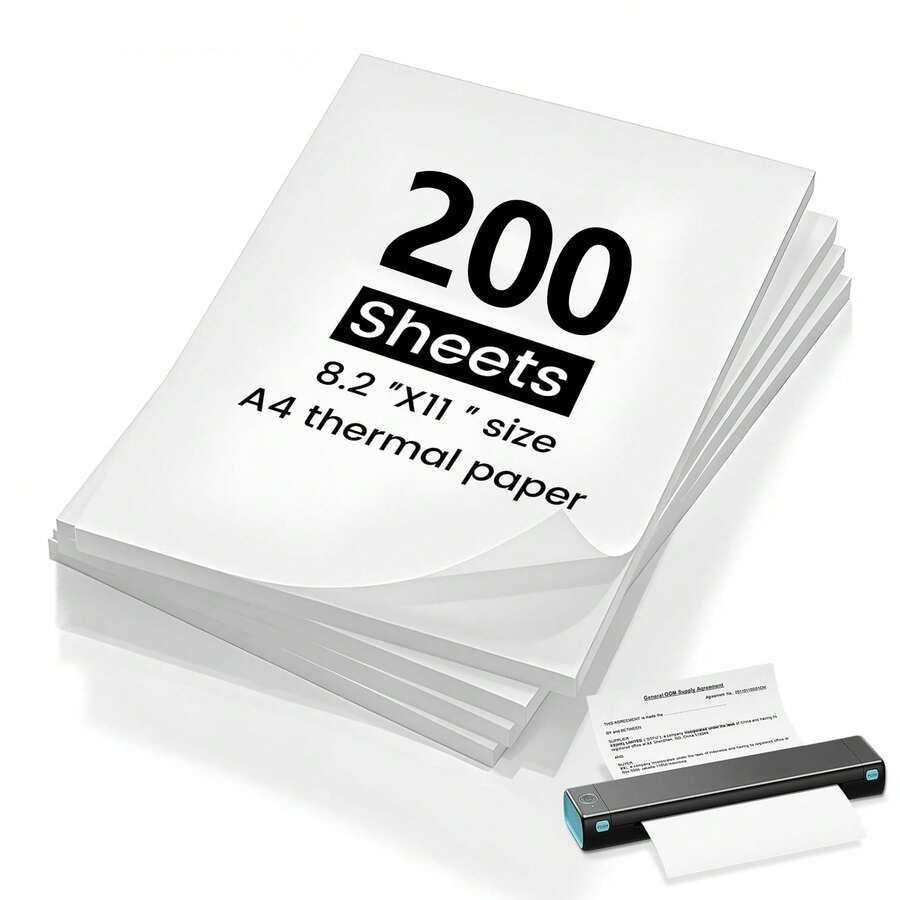 200張A4熱感紙,A4可攜式印表機列印紙,8.5 X 11英吋美國信紙尺寸熱感紙,無需墨水,可折疊列印紙,相容於可攜式熱感印表機,適用於學習、辦公室和居家使用 - 200 Sheets - 查看 1