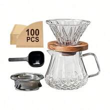 Set Teko Kopi Pour Over, Teko Kopi Kaca Borosilikat 13,5/20oz dengan Tutup, Termasuk Sendok Kopi dan 100 Kertas Filter, Gagang Kayu Walnut, Transparan, Cocok untuk Rumah, Kafe, dan Berkemah - MultiWarna - View 9